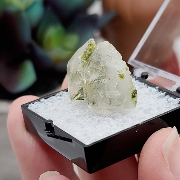 Epidote on Quartz Crystal Thumbnail Mineral Specimen U - Picture 3 of 5